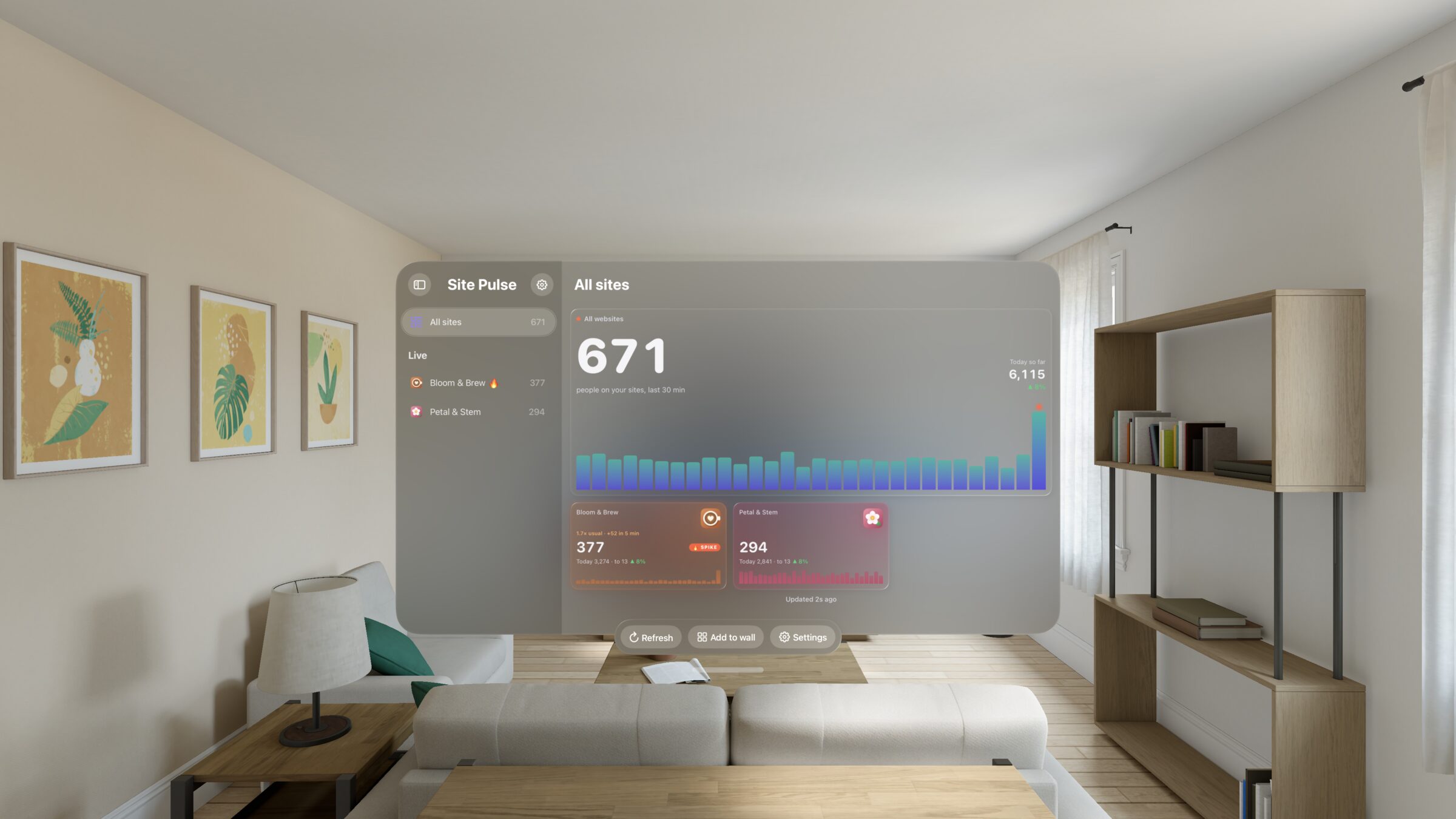 Site Pulse en una habitación con Apple Vision Pro